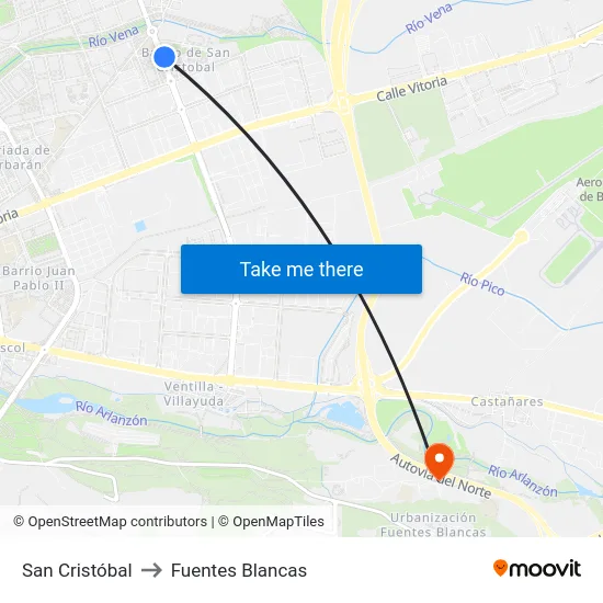 San Cristóbal to Fuentes Blancas map