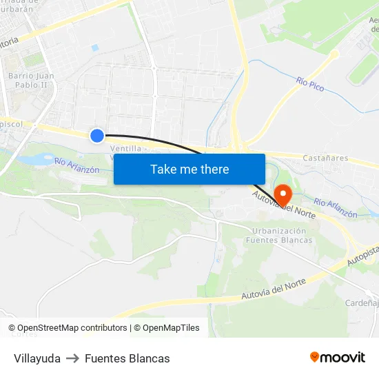 Villayuda to Fuentes Blancas map