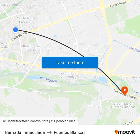 Barriada Inmaculada to Fuentes Blancas map