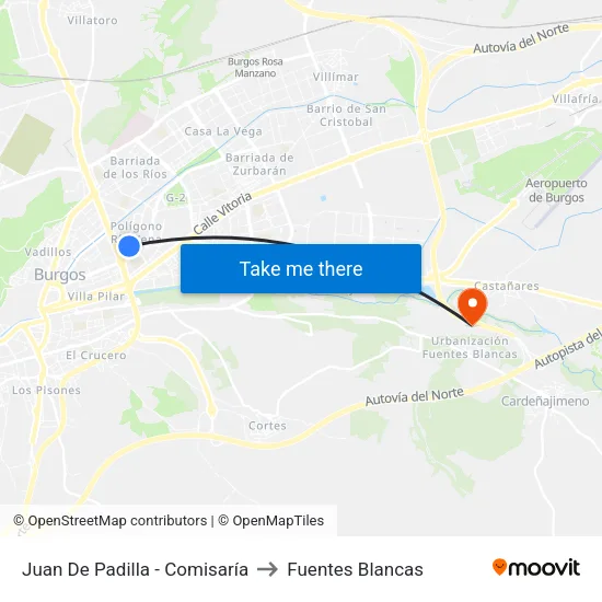 Juan De Padilla - Comisaría to Fuentes Blancas map