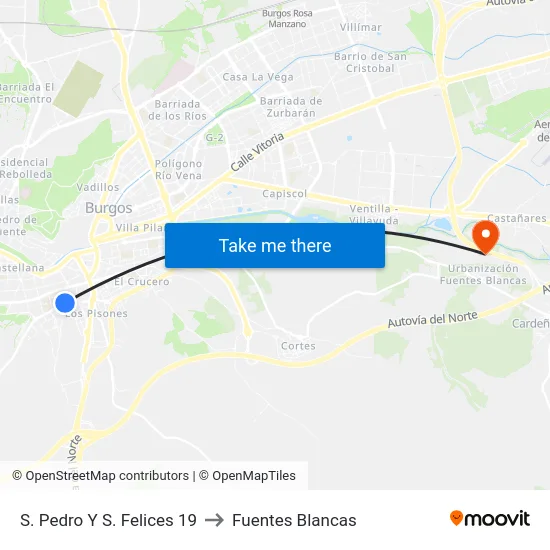 S. Pedro Y S. Felices 19 to Fuentes Blancas map