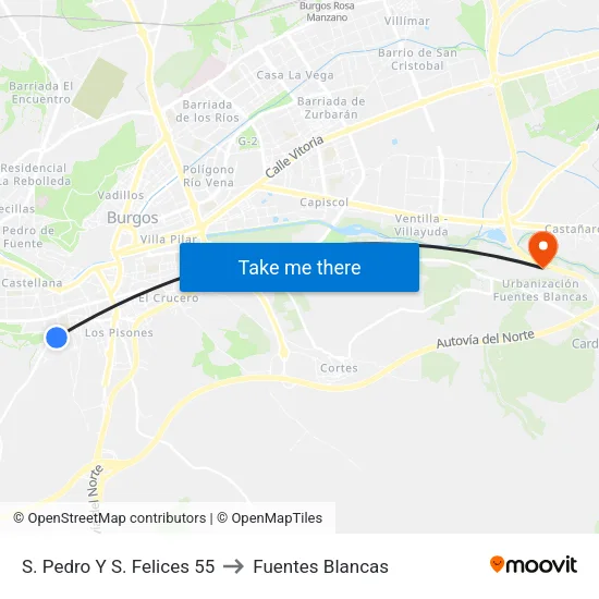 S. Pedro Y S. Felices 55 to Fuentes Blancas map