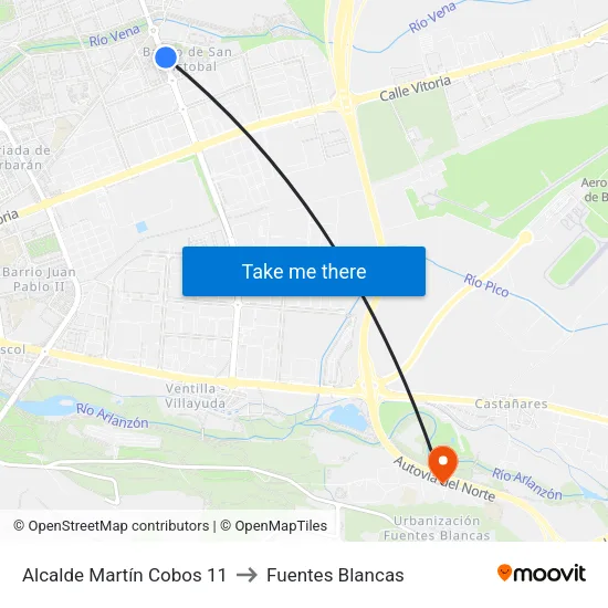 Alcalde Martín Cobos 11 to Fuentes Blancas map