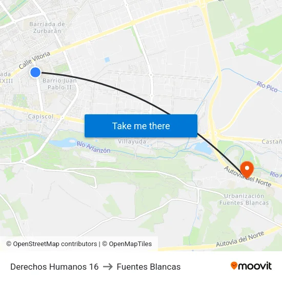 Derechos Humanos 16 to Fuentes Blancas map