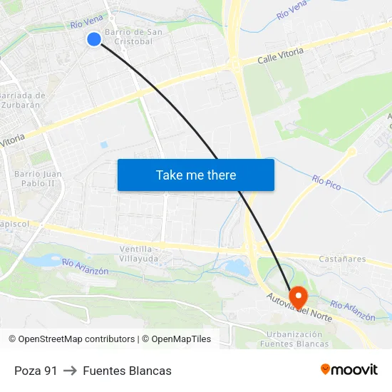 Poza 91 to Fuentes Blancas map
