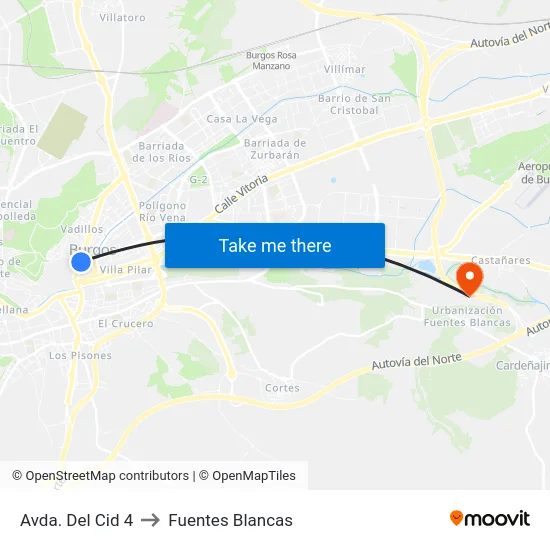Avda. Del Cid 4 to Fuentes Blancas map