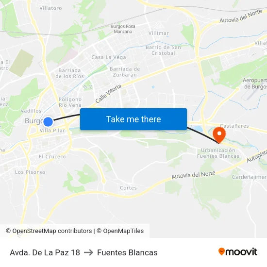 Avda. De La Paz 18 to Fuentes Blancas map