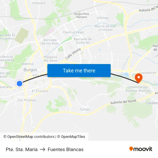 Pte. Sta. María to Fuentes Blancas map
