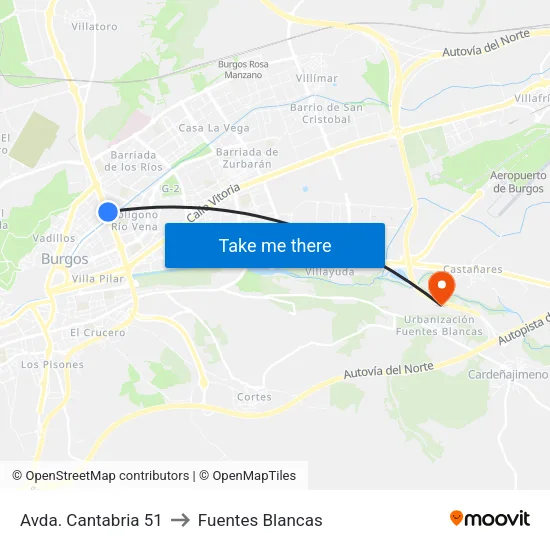 Avda. Cantabria 51 to Fuentes Blancas map