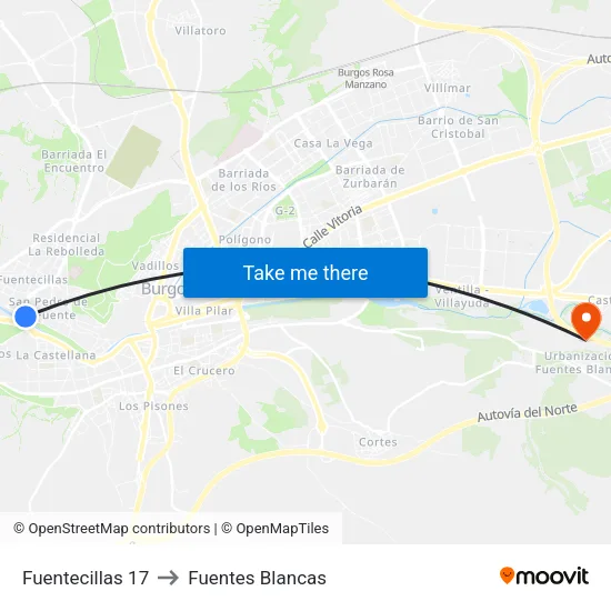 Fuentecillas 17 to Fuentes Blancas map
