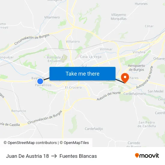 Juan De Austria 18 to Fuentes Blancas map