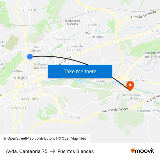 Avda. Cantabria 75 to Fuentes Blancas map
