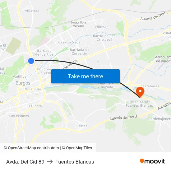 Avda. Del Cid 89 to Fuentes Blancas map