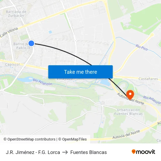 J.R. Jiménez - F.G. Lorca to Fuentes Blancas map