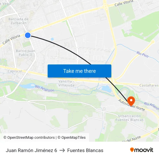 Juan Ramón Jiménez 6 to Fuentes Blancas map