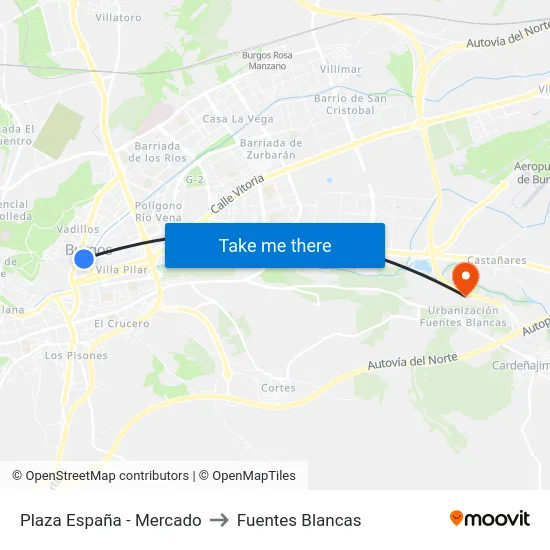 Plaza España - Mercado to Fuentes Blancas map