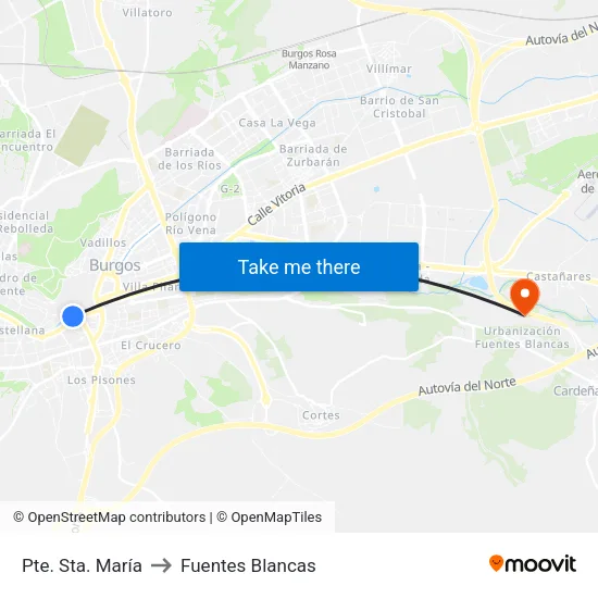Pte. Sta. María to Fuentes Blancas map