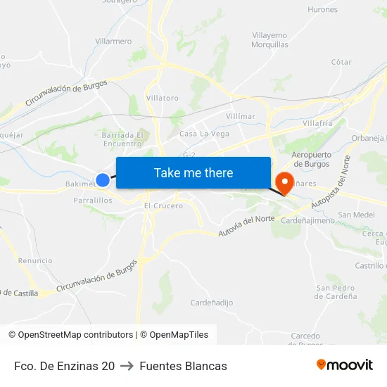 Fco. De Enzinas 20 to Fuentes Blancas map