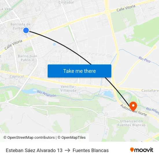 Esteban Sáez Alvarado 13 to Fuentes Blancas map
