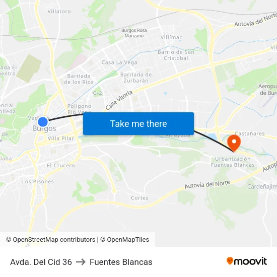 Avda. Del Cid 36 to Fuentes Blancas map