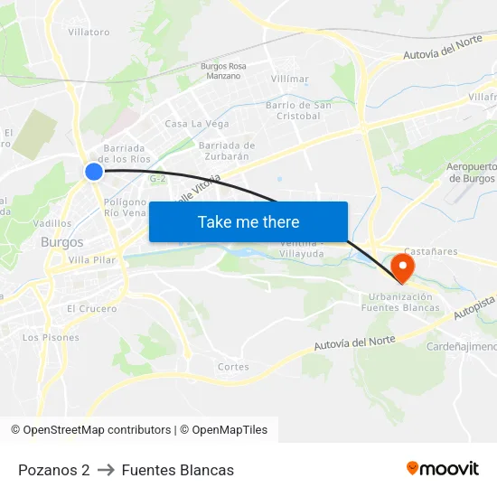 Pozanos 2 to Fuentes Blancas map