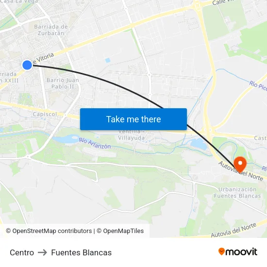 Centro to Fuentes Blancas map