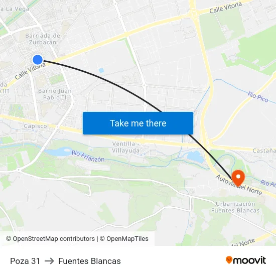 Poza 31 to Fuentes Blancas map