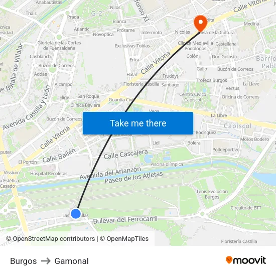 Burgos to Gamonal map