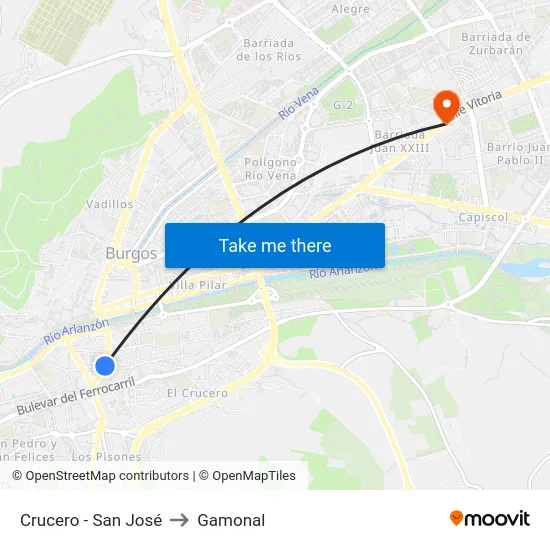 Crucero - San José to Gamonal map