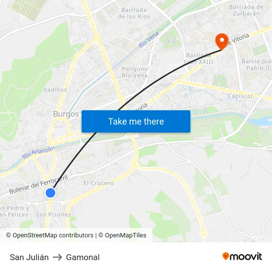 San Julián to Gamonal map