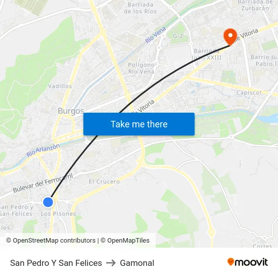 San Pedro Y San Felices to Gamonal map