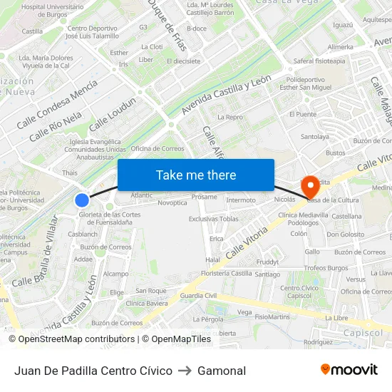 Juan De Padilla  Centro Cívico to Gamonal map