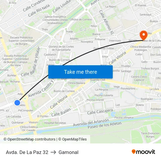 Avda. De La Paz 32 to Gamonal map