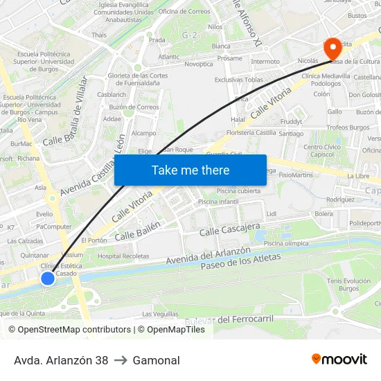 Avda. Arlanzón 38 to Gamonal map
