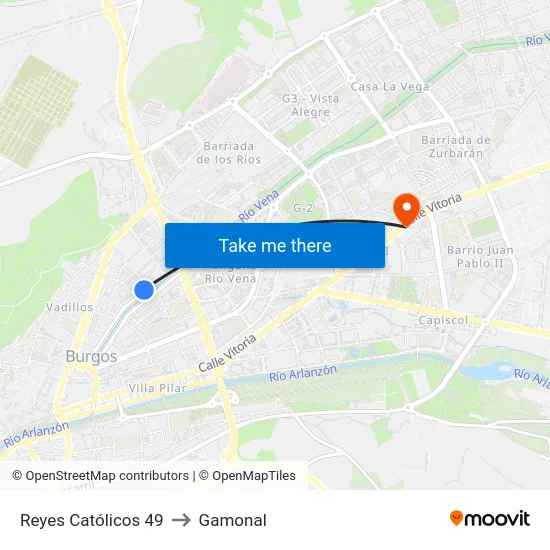 Reyes Católicos 49 to Gamonal map