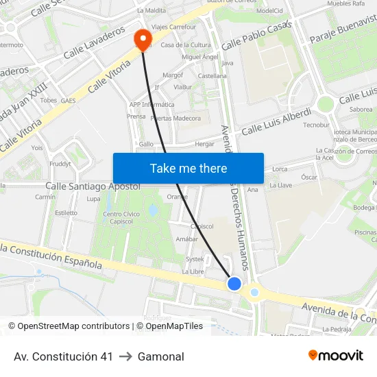 Av. Constitución 41 to Gamonal map