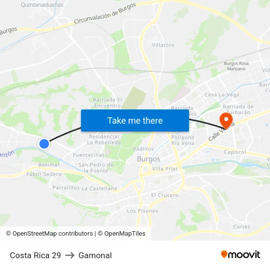 Costa Rica 29 to Gamonal map