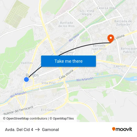 Avda. Del Cid 4 to Gamonal map