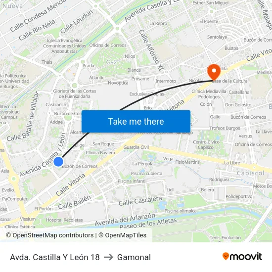 Avda. Castilla Y León 18 to Gamonal map