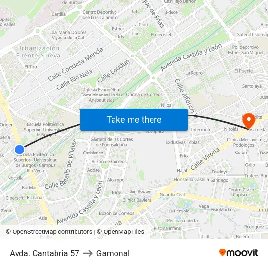 Avda. Cantabria 57 to Gamonal map