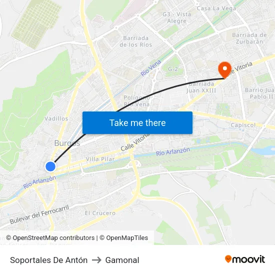 Soportales De Antón to Gamonal map