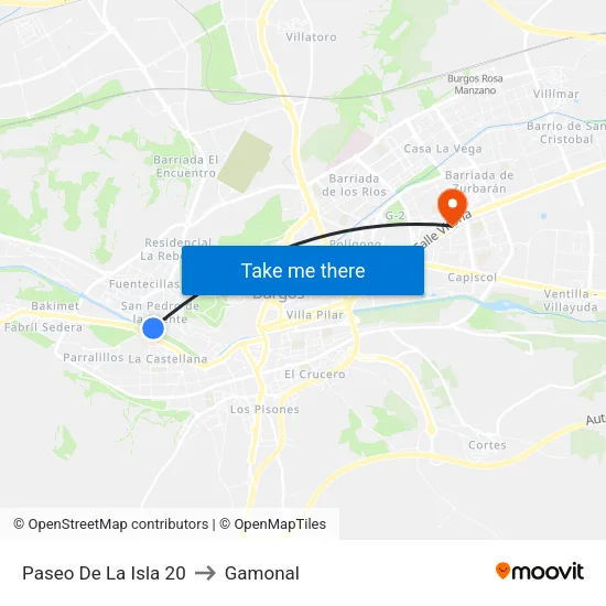 Paseo De La Isla 20 to Gamonal map