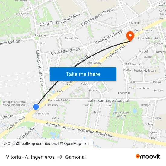 Vitoria - A. Ingenieros to Gamonal map