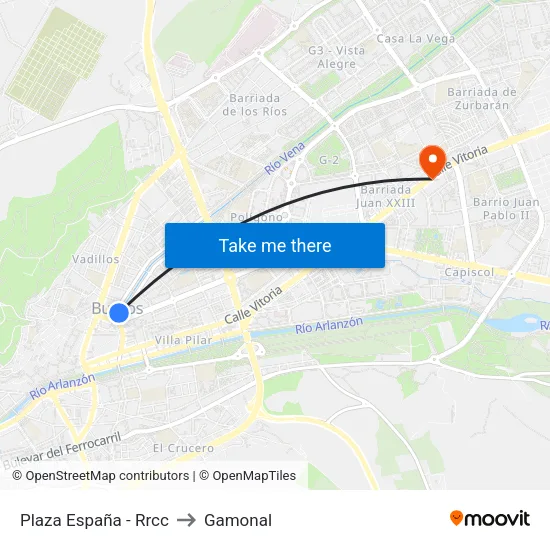 Plaza España - Rrcc to Gamonal map