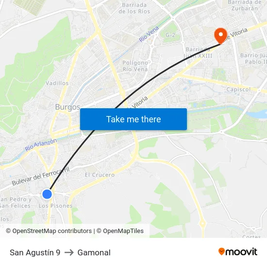 San Agustín 9 to Gamonal map