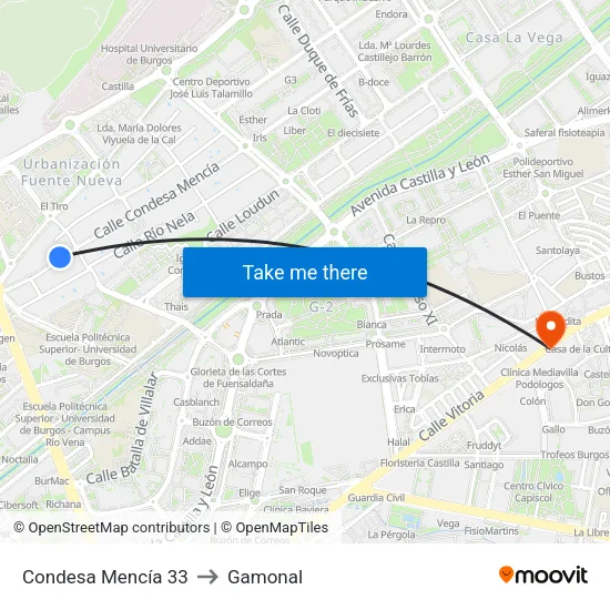 Condesa Mencía 33 to Gamonal map