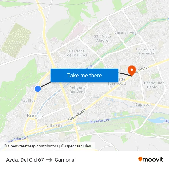 Avda. Del Cid 67 to Gamonal map