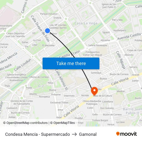 Condesa Mencía - Supermercado to Gamonal map