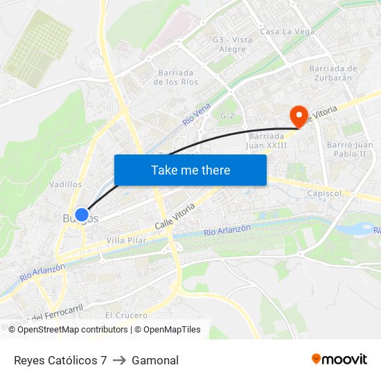 Reyes Católicos 7 to Gamonal map