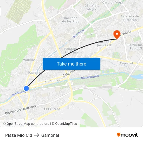 Plaza Mío Cid to Gamonal map